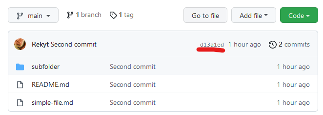 Locate name of the last commit