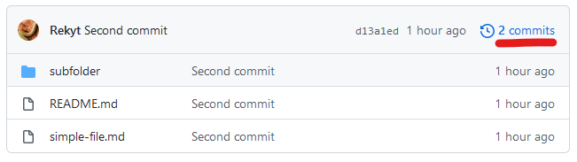 Locate history of commits of a project