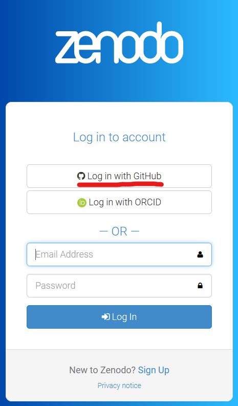 Login with GitHub on Zenodo